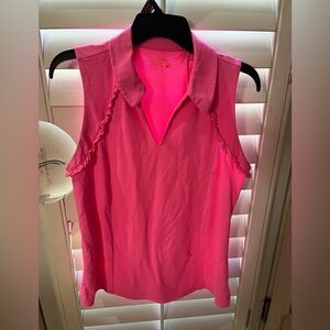 Bright pink Lilly Pulitzer Luxletic XL sleeveless shirt with ruffles
